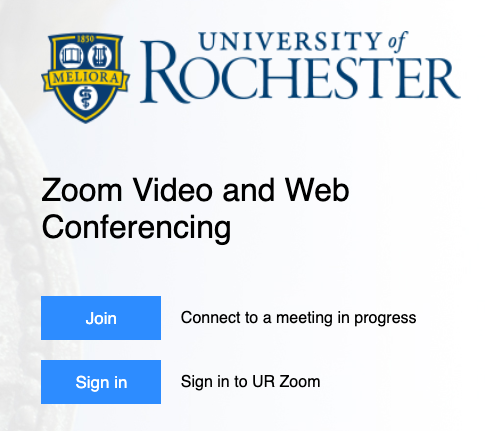 UR Zoom Log in Screen